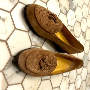 Bottega Veneta women’s brown suede loafers, worn once inside